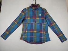 North Face Cresent Pullover Womens Small Blue Plaid Quarter Zip Fleece Outdoor