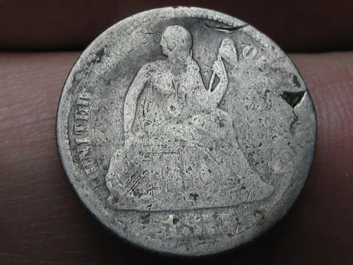 1875 P Seated Liberty Silver Dime- Philadelphia, About Good Details