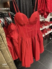 Forever 21 Red Mesh Corset Mini Fit & Flare Dress Sweetheart Neckline Size M