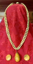 Collar Colgante Baquelita Mármol Amarillo y Verde Fin de Día Grande De Colección + Pendiente