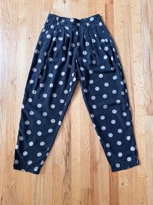 Lizwear Vintage Silk Rayon Black Polka Dot Pants Trousers Soft Women  8 Petit