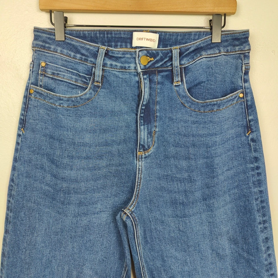 Jeans Driftwood Martha para mujer 30 pierna ancha dobladillo crudo boho lavado oscuro preppy Foto 3 de 4