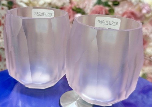 Rachel Zoe Frosted Light Lilac Acrylic Faceted Tumblers Drink Glass x2 Art Deco