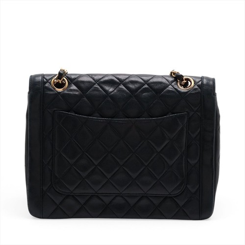 CHANEL Matelasse Lambskin Single Flap Double Chain Bag Black Gold Hardware Serie