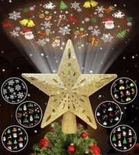 Christmas Tree Topper Lighted,Star Tree Topper with Projector Built-In LED Rotat