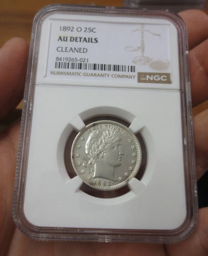 1892-O Barber Quarter NGC AU++ Details (Cleaned)