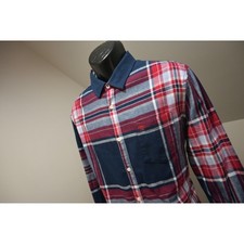 Original Penguin Plaid Flannel Shirt Mens XL Red Navy Heritage Slim Fit EUC