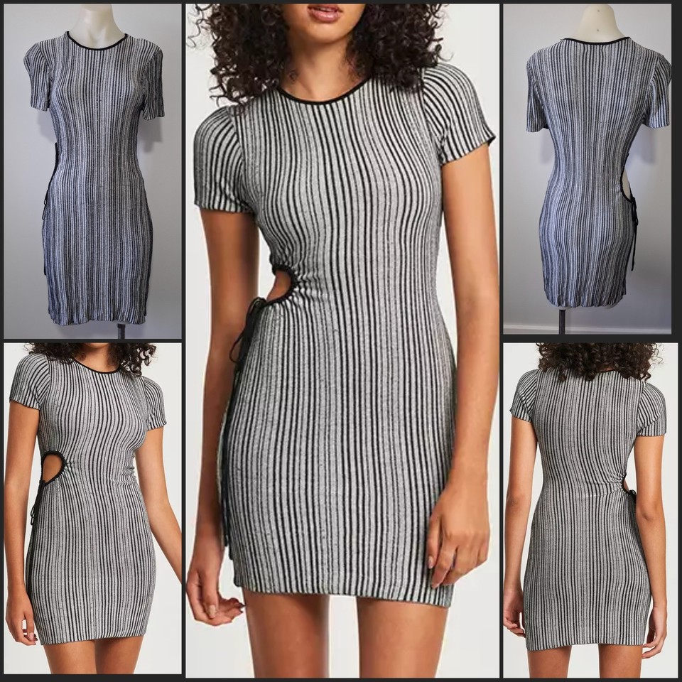 Savel Bodycon Mini Dress Grey Stretch Knit side Cutout Size 8