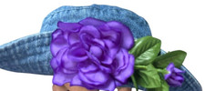 Vintage Denim Bucket Hat w/ Purple Floral  Greenery Accents Boho Cottagecore