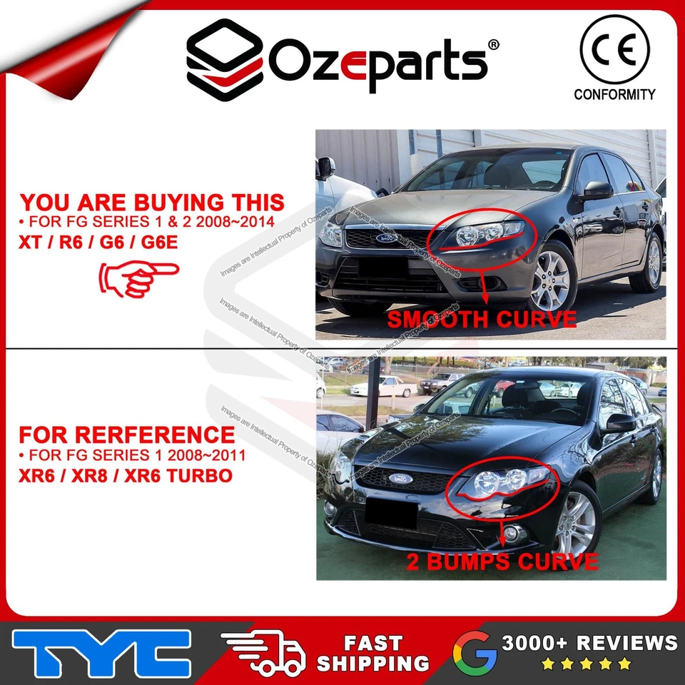 TYC Pair LH+RH Head Light Lamp (Black) For Ford Falcon FG XT G6 G6E 2008-2014 - image 2 of 4