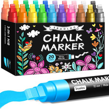 Window Chalk Markers for Glass Washable, 20 Colors Jumbo Liquid Chalk Marker wit