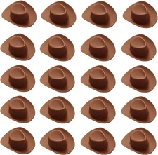 20 Pieces Mini Western Cowboy Cowgirl Hat Plastic Miniature Brown 