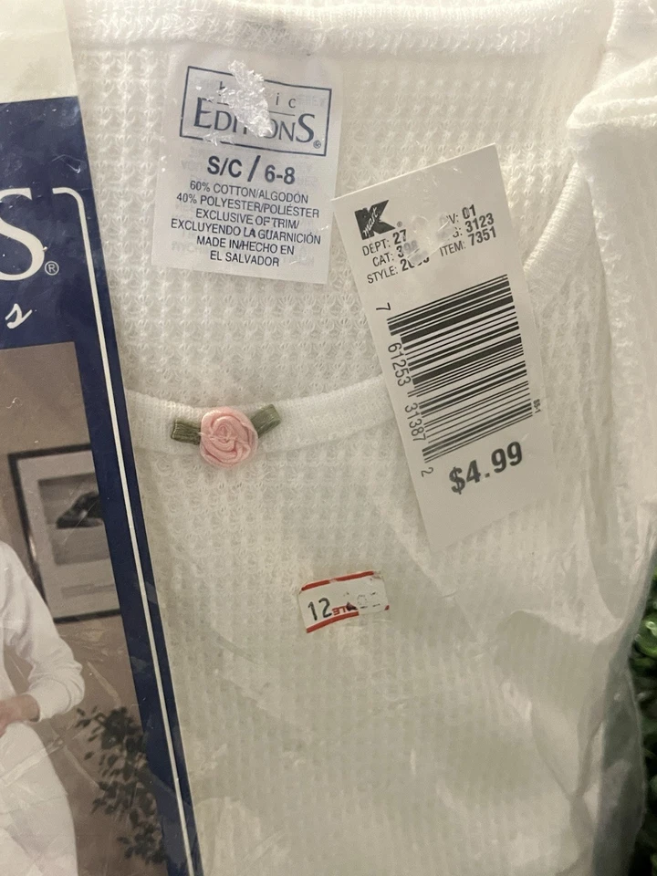 Vintage 90s Basic Editions Intimates Womens Small Thermal Scoop Neck Shirt NOS - Image 4 of 4