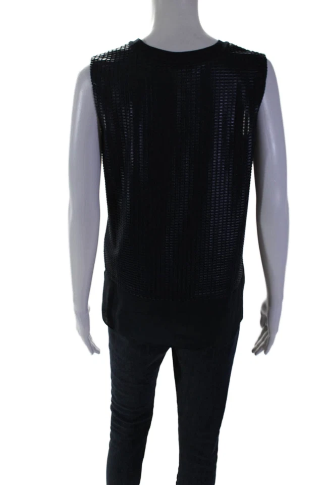 Blusa sin mangas Vince para mujer con retazos geométricos en capas azul marino talla S Foto 3 de 4