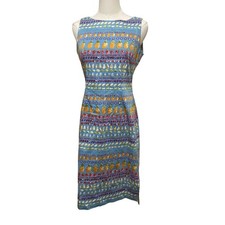 Sleeveless Size 4 Harold's Sheath Blue Tropical Fruit Hawaiian Motif Dress