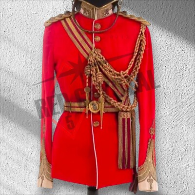 New British Victorian Era Colonel's Uniform Red Wool Men Braiding Coat Fast Ship