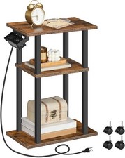 Small Narrow Side Table with Charging Station Skinny End Table for Small