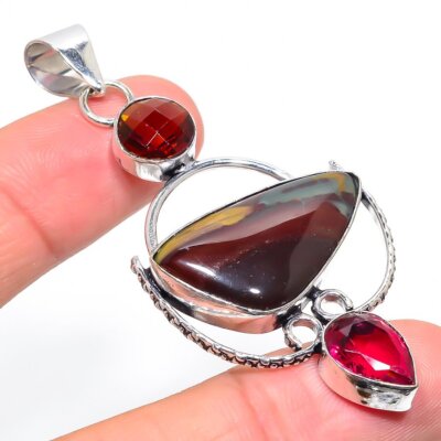 Mookait, Rubillit Edelstein Unikat 925 Sterlingsilber Schmuck Anhänger 2,76'' C6