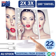 Makeup Mirror with 24 LED Light Touch Screen Tri-fold Dimmable Tabletop Storage