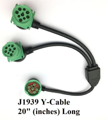 9 Pin Green J1939 Deutsch Y Cable Heavy Duty Commercial 1 Male to 2 Female 20''