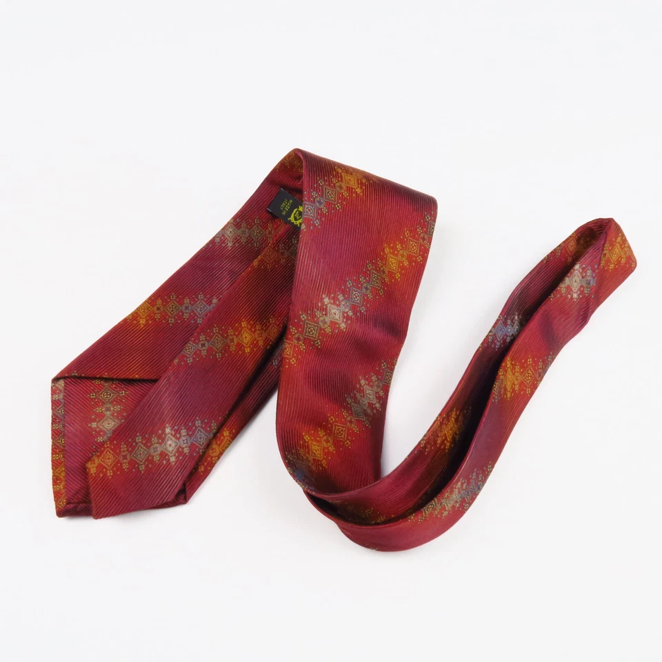 Corbata de cuello para hombre La Vita di Moda geométrica a rayas roja colorida 59"x4" hecha en Italia Foto 4 de 4