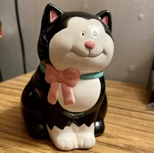 Vintage Ceramic Black Cat Piggy Bank