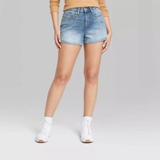 Wild Fable High-Rise Curvy Rolled Cuff Jean Shorts Women Size 4 Pockets Blue