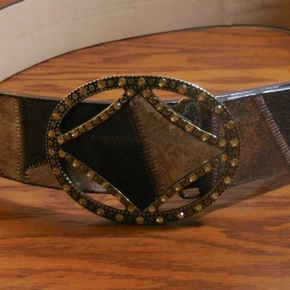 Chicos Patchwork Bronze Copper Silver Gold Brown Rhinestone Statement Belt Med. — 第 2/3 张图片