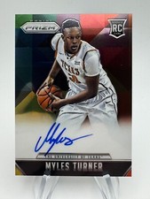 2015-16 Prizm Basketball MYLES TURNER On Card Rookie Auto #RSMT Texas Pacers. rookie card picture