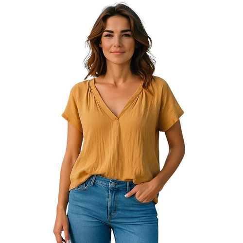 Universal Thread Womens Sz L Mustard Solid Short Sleeve Blouse