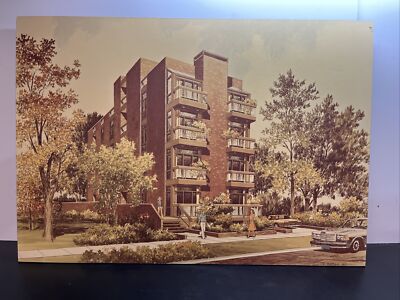 1980 Post Modern Architectural Rendering Los Angeles Wood Plaque John Siebel W17
