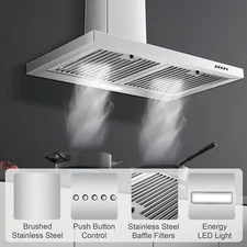 Range Hood 30in, Wall Mount Range Hood 450CFM Kitchen Hood 3 Speed Fan,LED Light