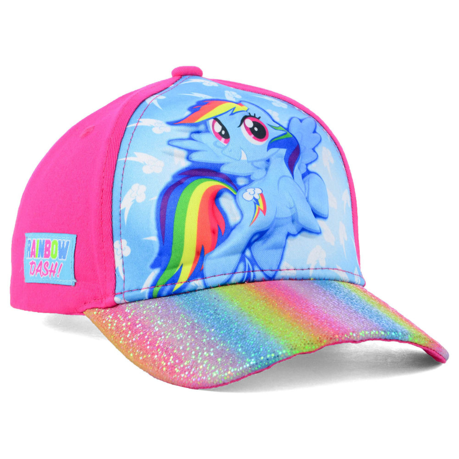 Cappello berretto baseball nuovo con etichette My Little Pony GIRLS' Rainbow Dash MLP 3D Pop visiera glitter