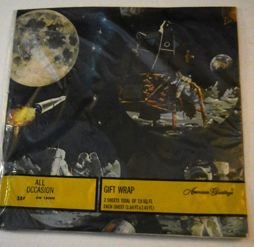 VTG, AM GREETINGS ALL OCCASION, "Lunar Mission," 2 x Wrapping Paper New/Sealed - Picture 2 of 5