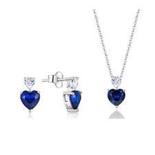 925s Silver Blue Heart Pendant Necklace And Earrings Set For Women/Girls