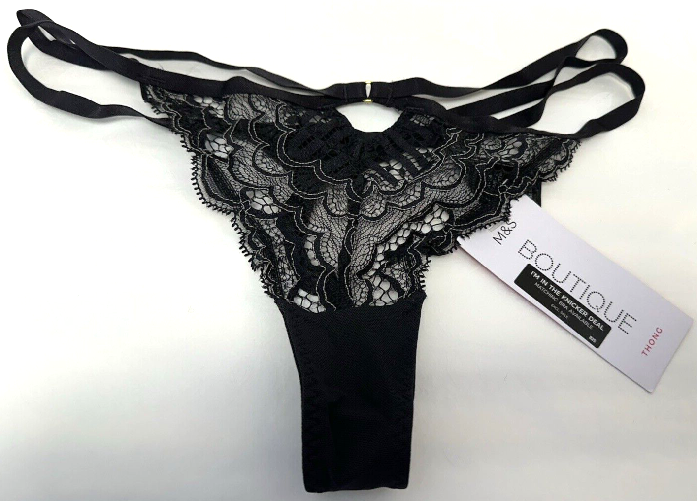 NEW M&S Boutique Marks & Spencer UK6 Eu34 US2 dark grey Nova lace thong knickers