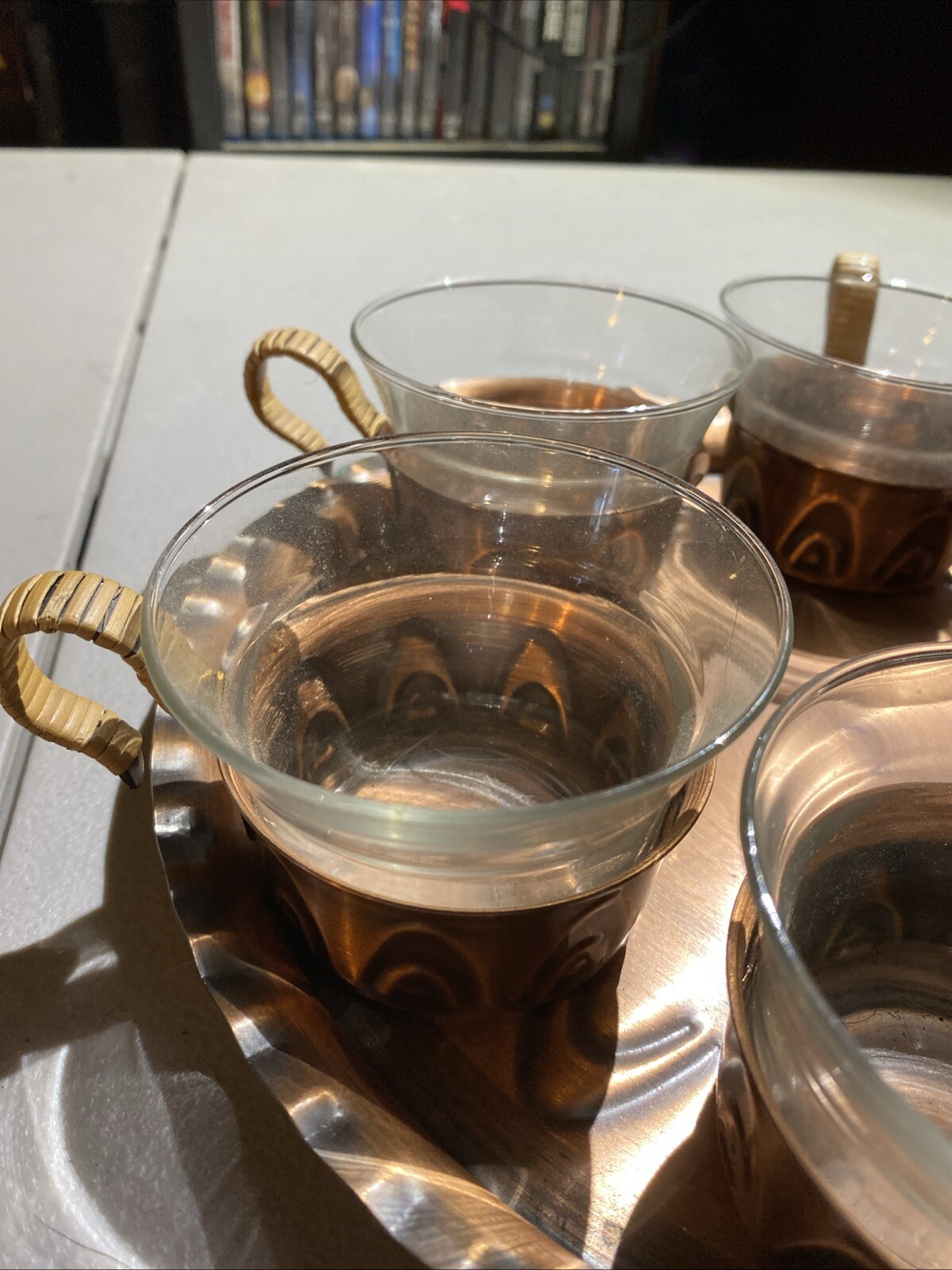 Set of 6, Ecrt Handarbeit  Copper & Glass Tea Cups with tray