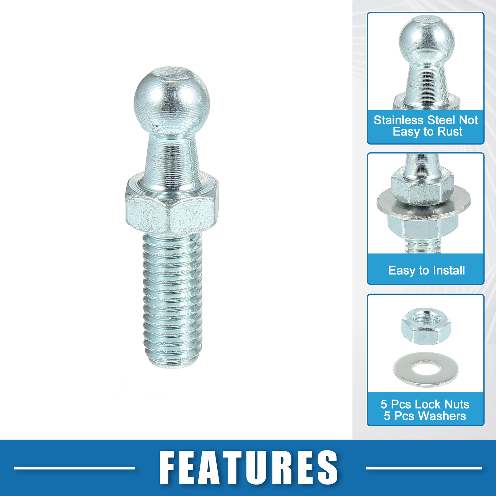 Universal 10mm Strut Ball 5/16-18 Thread 3/4" Long Shank with Washers Pack of 4