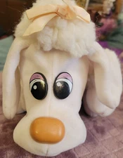 15" Vintage Tonka White Pound Puppy Poodle Purple Eyes Pink Bow Plush Stuffed An