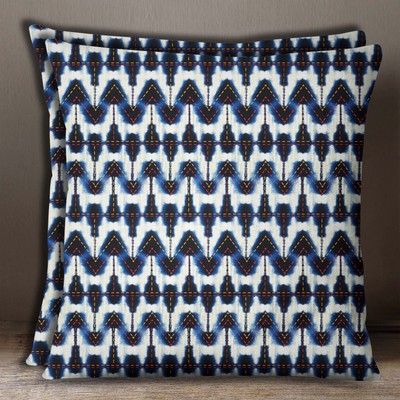 Indian Sofa Cushion Cover Indigo Blue Shibori Print Cotton Poplin Pillow 2 Pcs