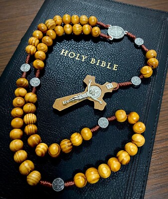 St. Benedikt Olivenholz Rosenkranz & Medaille *viele Infos in Beschreibung*