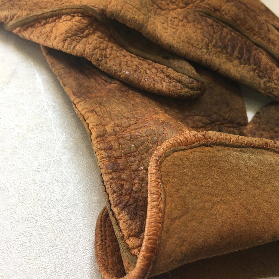 Guantes de invierno vintage de piel de cerdo de cuero marrón de primera calidad de los años 70 talla S sin forro Foto 4 de 4