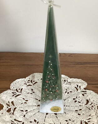 Hadicke German Hand Painted Pyramid 10  Tall Christmas Green Candle-NOS