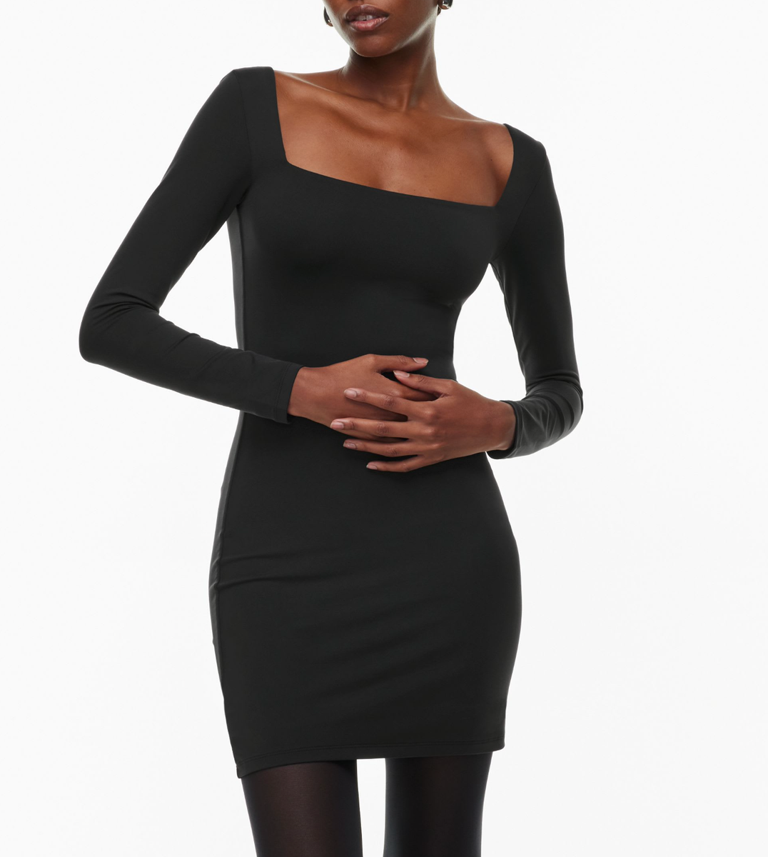 blue dress for baby girl Your Temptation Black Square Neck Long Sleeve Mini Dress