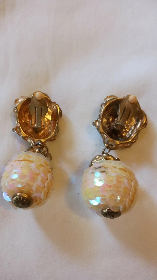 Женские серьги диско мяч кремовый/золотой цвет зажим на винтажный Бесплатная доставка - Изображение 3 из 4