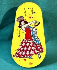 Vtg Tin Litho Noisemaker Flamenco Flamingo Dancer Spin Ratchet Twirl USA Toy Co