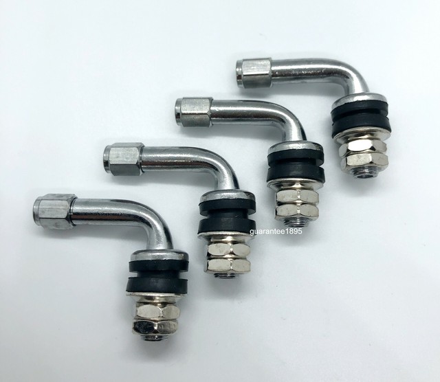 (4) 90 DEGREE CHROME METAL BOLT IN VALVE STEMS .453" BORE ENKEI LOW