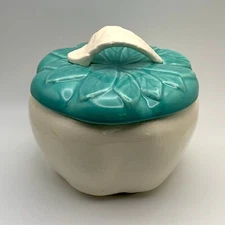 Vintage Hoenig of California #734 Apple Jar Pottery with Lid Turquoise CHIP