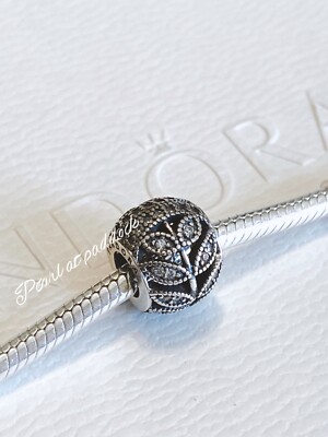 Authentic Pandora Sparkling Leaves Charm With Gift Box