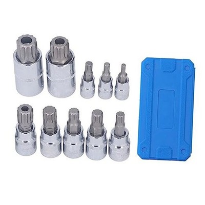 10 Piece Triple Square Spline Drill Bit Socket Set M4 to M18 1/4in 3/8in 1/2in 